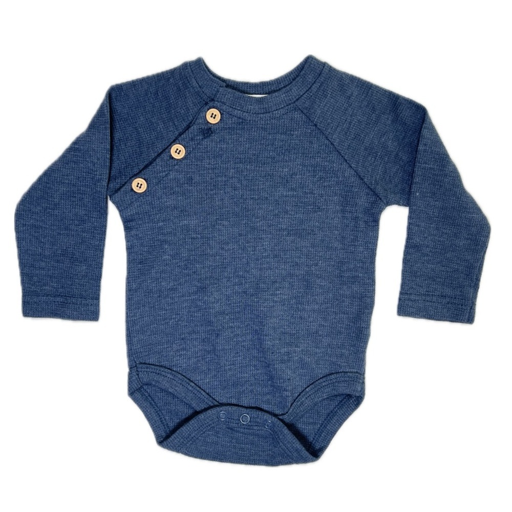RZ by Rachel Zoe Navy Blue Waffle Print Long Sleeve Onesie Bodysuit Baby 6-9 M